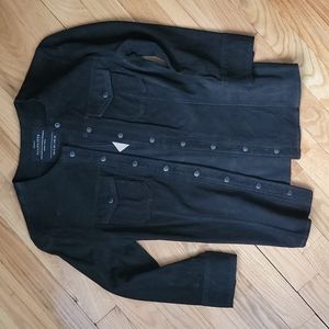 NWT Allsaints perline suede leather button down shirt black US 4